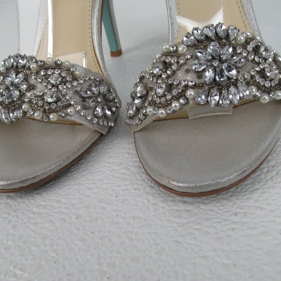 Betsey Johnson Silver Rhinestone Dress Sandals Heels Size 6.5M - Picture 3 of 11